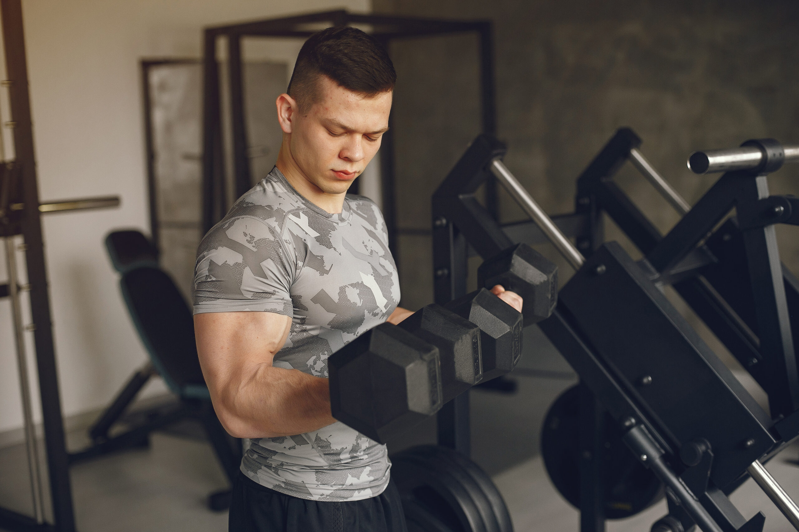 A handsome man is engaged in a gym